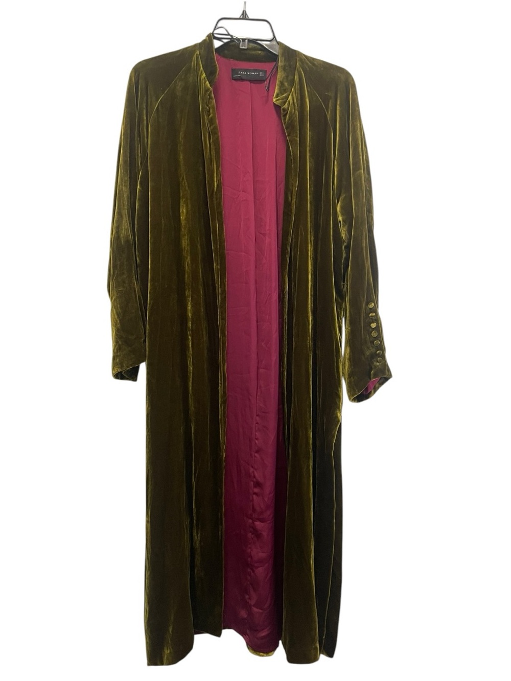 Zara Limited Edition Velvet Olive Green Kimono Dropped Shoulder Duster S